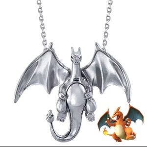 925 Sterling Silver Plated Pokemon Charizard Pendant Necklace Pocket Monster